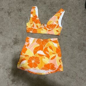 Floral Orange and Yellow Two-Piece Set